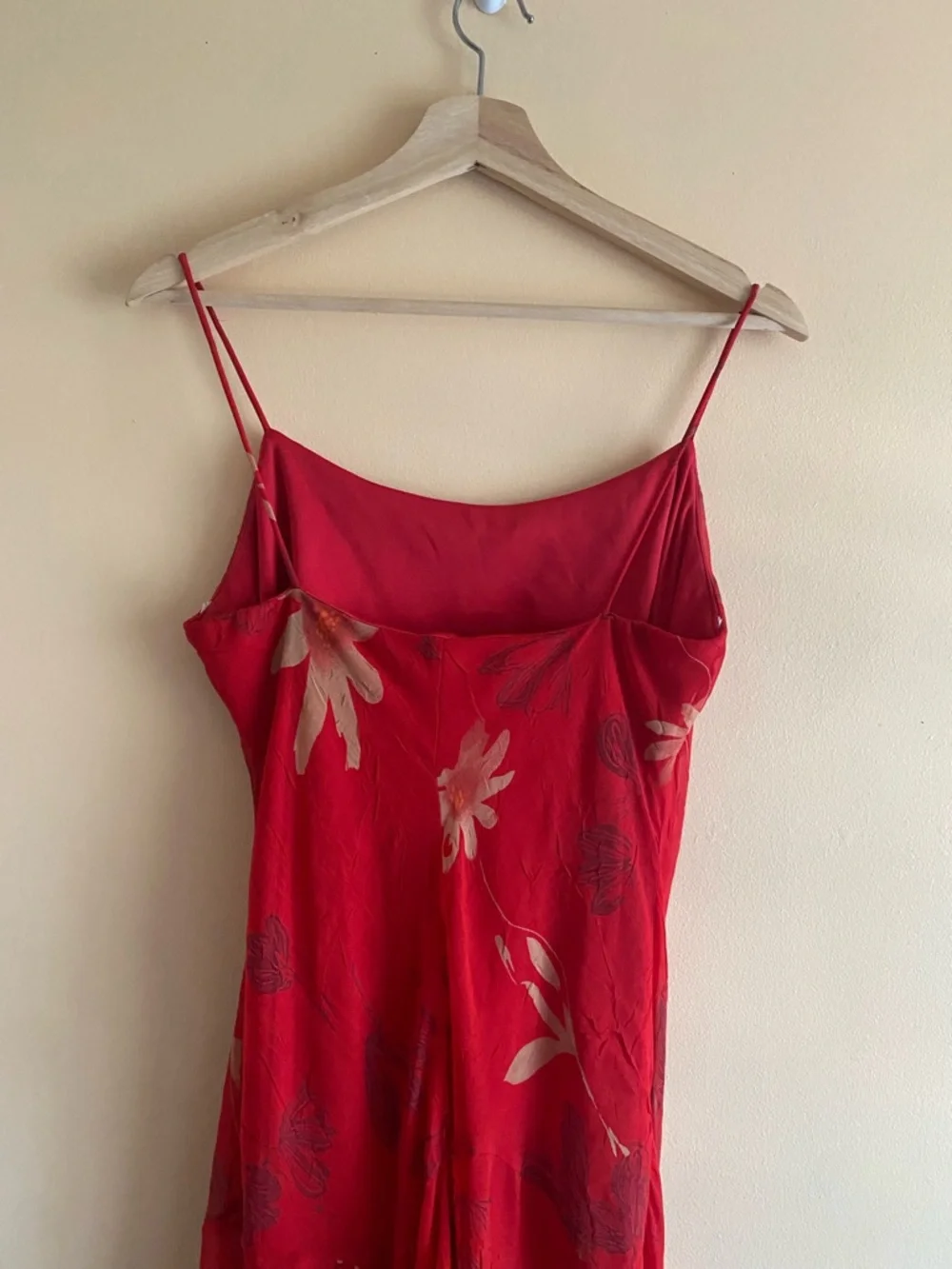 Y2K Oblique Red Floral Slip Dress Woman Small Asymmetrical Hem Spaghetti Strap - Picture 6 of 13